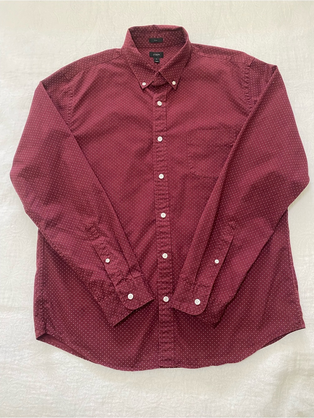 J.Crew Mens XL Slim Fit Polka Dot Button Down Shirt Burgundy Cotton Long Sleeve
